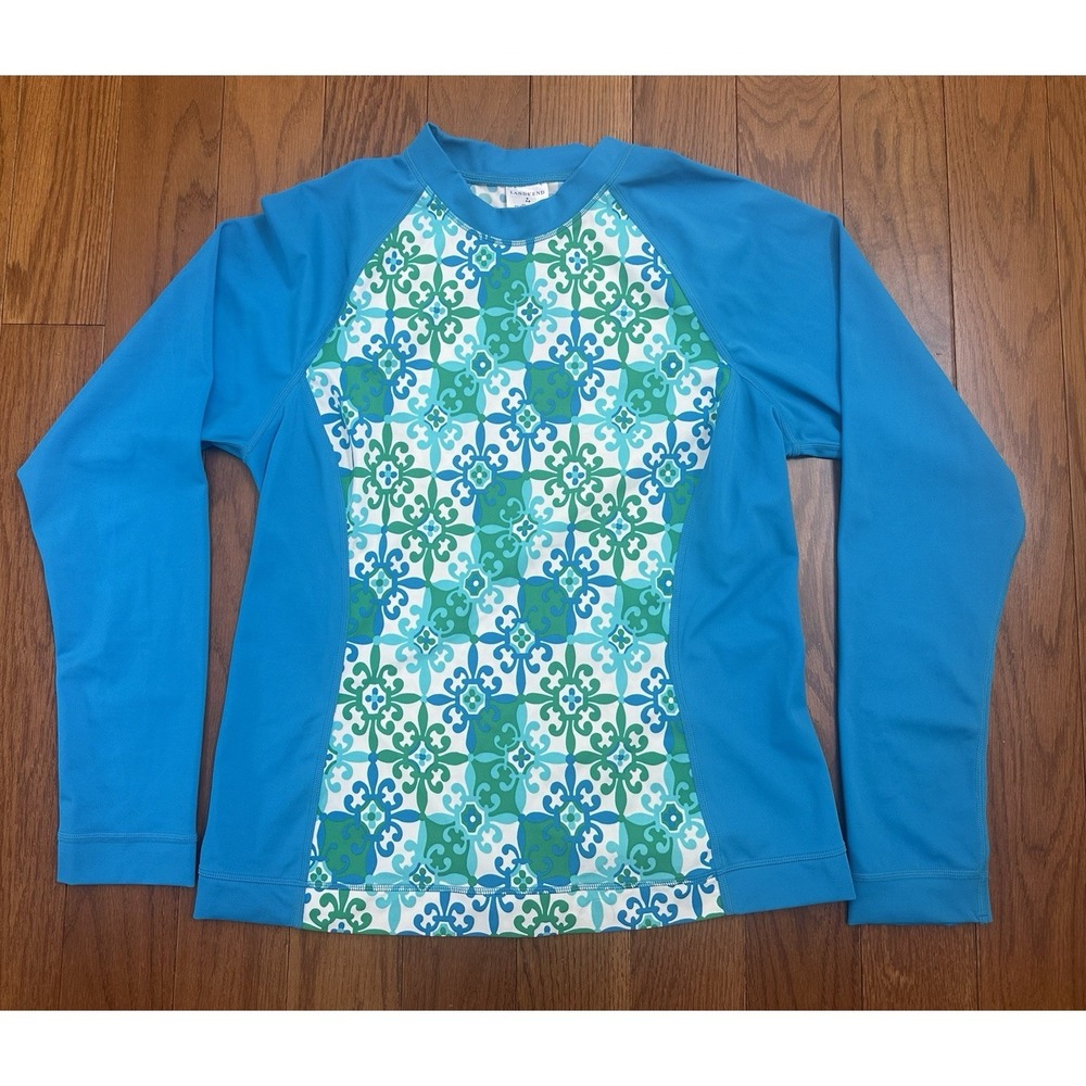 Lands End Rash Guard Swim Top Women's Small 6-8 Blue Green UPF NWT